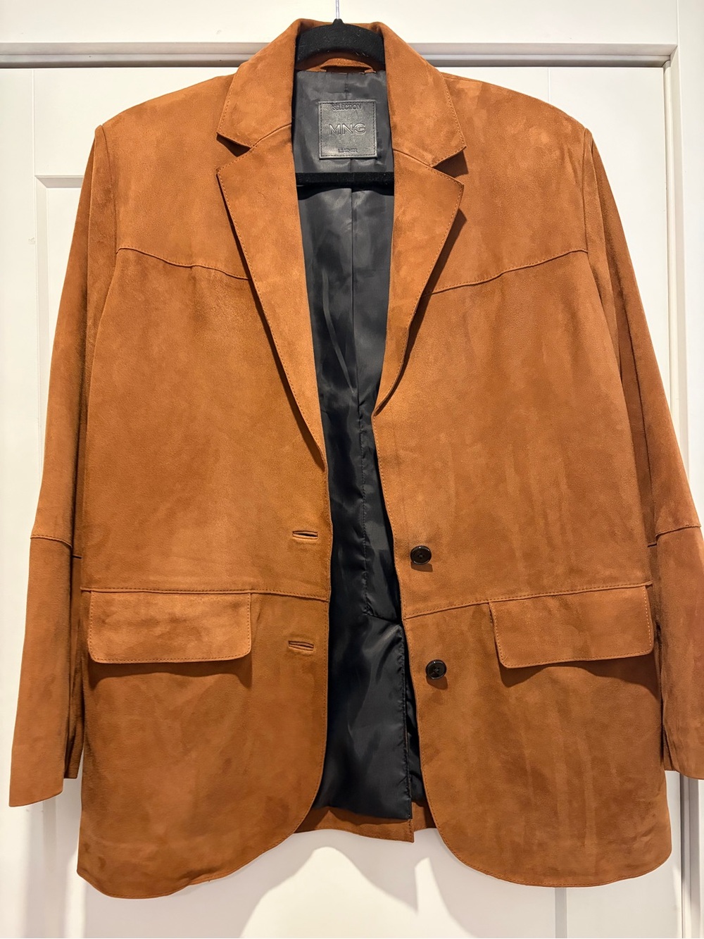 Mango Suede Leather Jacket in Cognac Brown